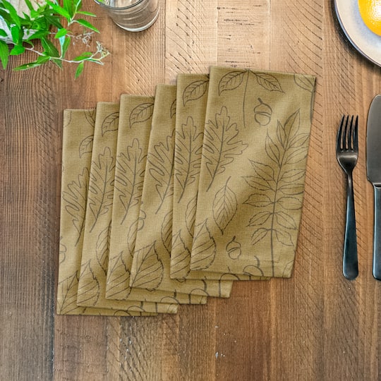 Mustard Yellow Leaf Pattern Cotton Twill Napkin